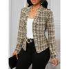 Women's Lightweight Plaid Long Sleeve Jacket - Stylish Open Front Outerwear for Spring & Fall, Black & White Houndstooth Pattern,