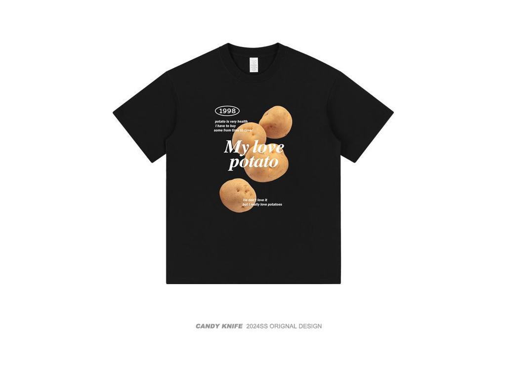 Unisex Cotton Potato Print Casual Tee - Trendy & Fun Short Sleeve