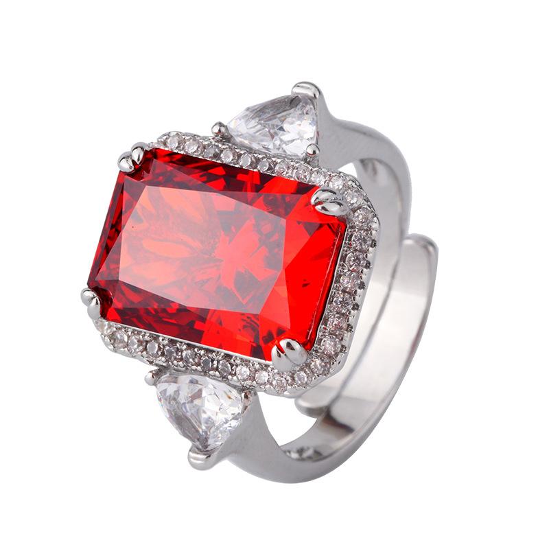 Jewelry Copper Bottom Gold-Plated High Carbon Diamond Ice Flower Square Diamond Copper Inlaid Temperament Light Luxury Rectangular Ring Women 10 * 14