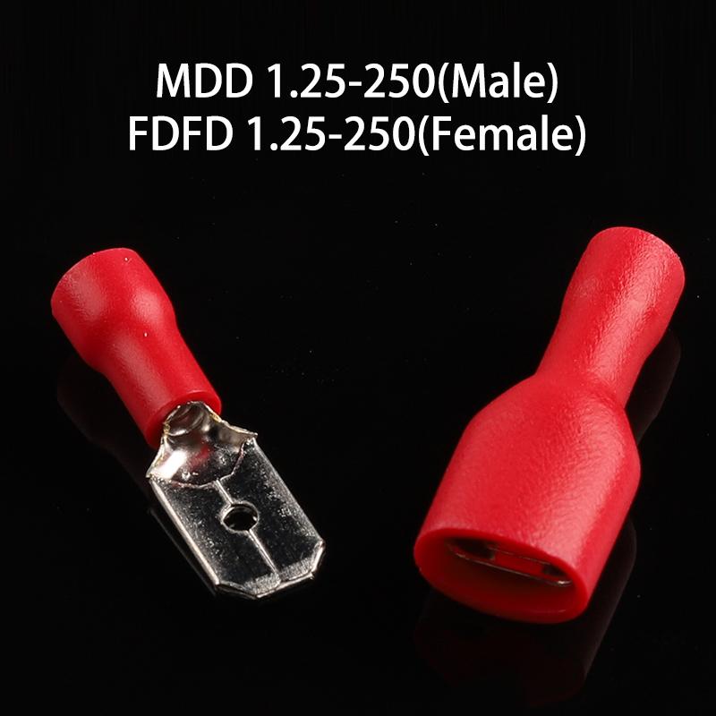 

6.3мм Гніздовий Вилковий ПВХ З єднувач Електричний З єднувач Ізольований Обтискний Термінал Лопатка Синій Жовтий Червоний FDFD MDD2 50PCS(25set)