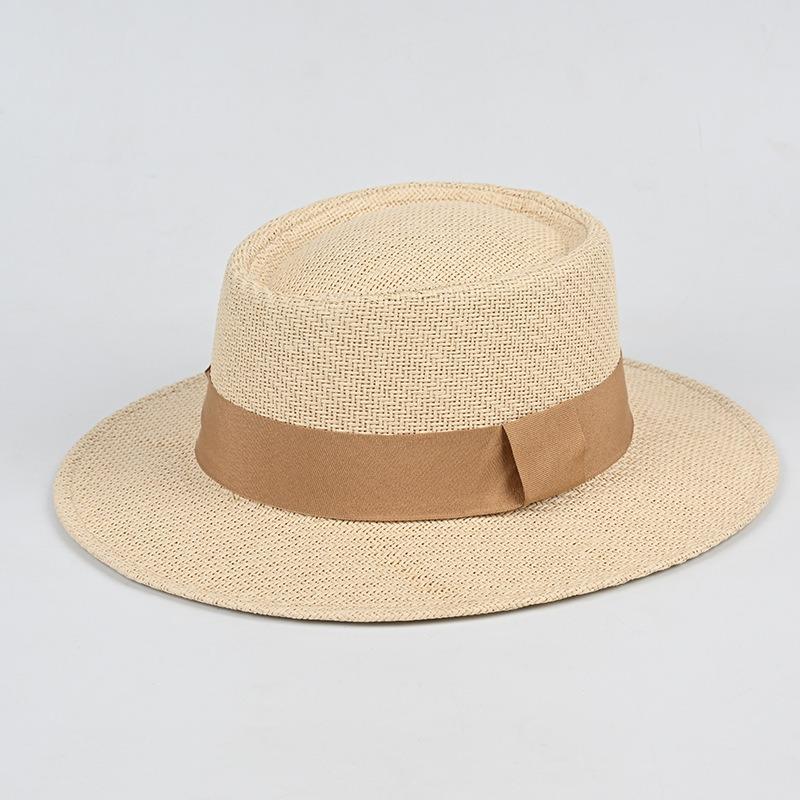 New Summer Women's Breathable Woven Straw Hat Flat Top Top Top Hat Fashionable Versatile Hat Seaside Beach Sun Protection Hat
