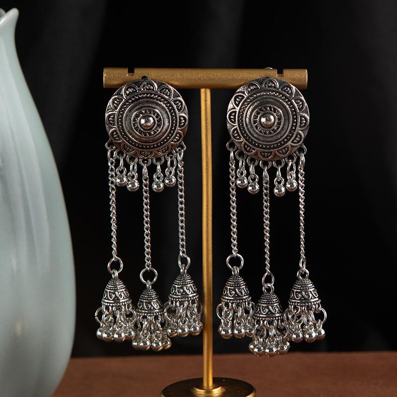 Богемные длинные серьги с бахромой Ретро этнический стиль Древние золотые и серебряные серьги Серьги Серьги-клетка для птиц с колокольчиками
