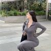 Pure Desire Sexy V-neck Long-sleeved Dress Women's Spring Design Sense Slim and Thin Inside Hip-wrapped Long Skirt
