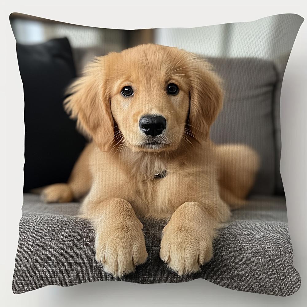 

Charming Golden Retriever Single-Sided Plush Pillowcase Perfect for Sofas, Bedrooms, and Office Decorations 40x40cm/16x16inch
