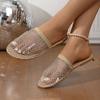 Women Slippers Summer New Round Head Slippers Water Diamond Flat Home Beach Sandals