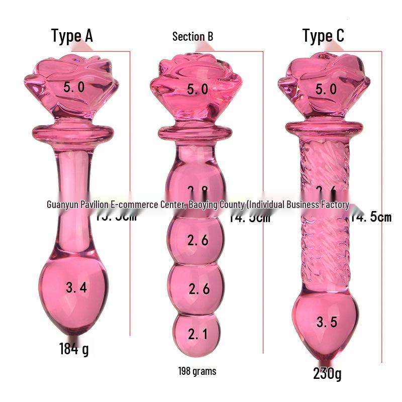 Heart-shaped Rose Pink Glass Dildo for Men & Women - Ice Fire Masturbation Device & Anal Plug