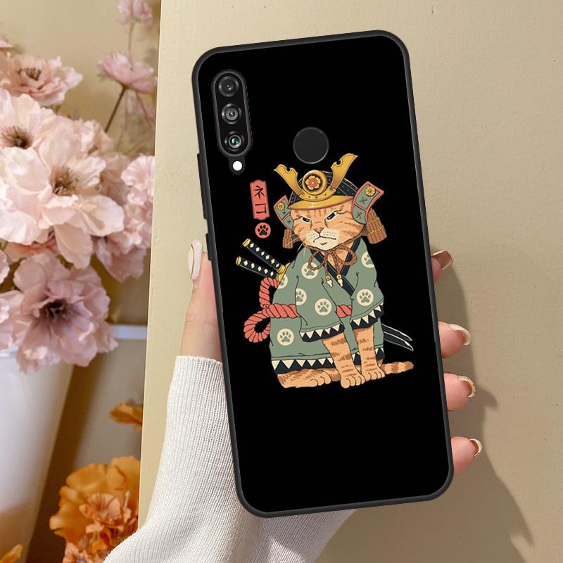 Ukiyo-e Kot Samuraj Neko Ramen Etui Dla Huawei P40 Lite P20 P50 P30 Pro P Smart Z 2019 Nova 5T Pokrowiec Dla Honor 50 Etui