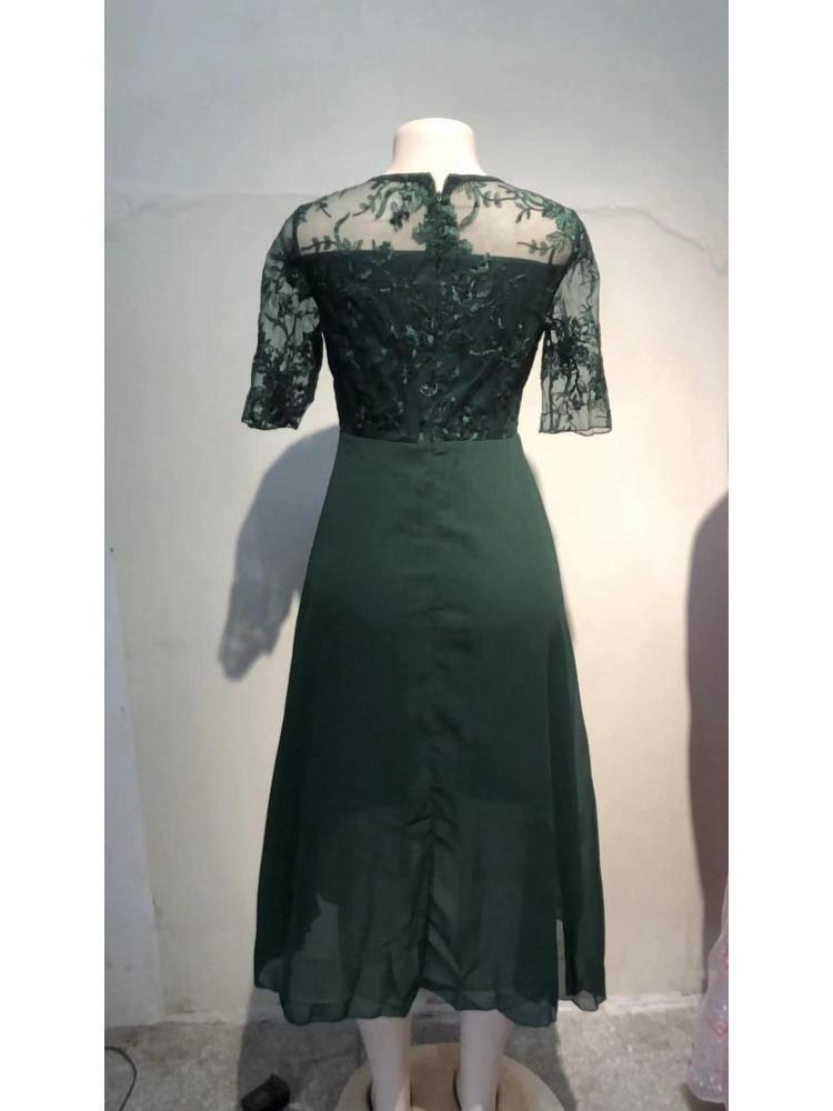 Elegancka Europejska Długa Suknia Wieczorowa Szyfonowa Koronkowa Ażurowa Sukienka Druhny