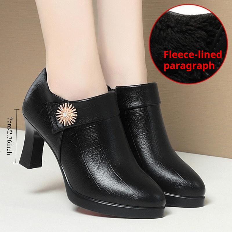 Deep-cut Single Shoes, Waterproof Platform Catwalk High-heeled Shoes for Women, Versatile Single Boots, Ladies' Leather Shoes, Thin Velvet Shoes