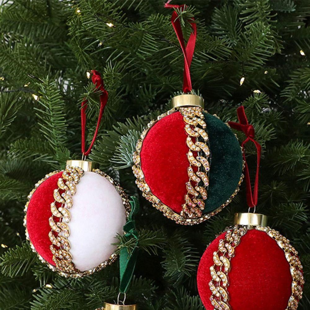 Flocked Velvet Velvet Christmas Ball 8cm Diameter Rhinestone Christmas Balls  Party Decoration