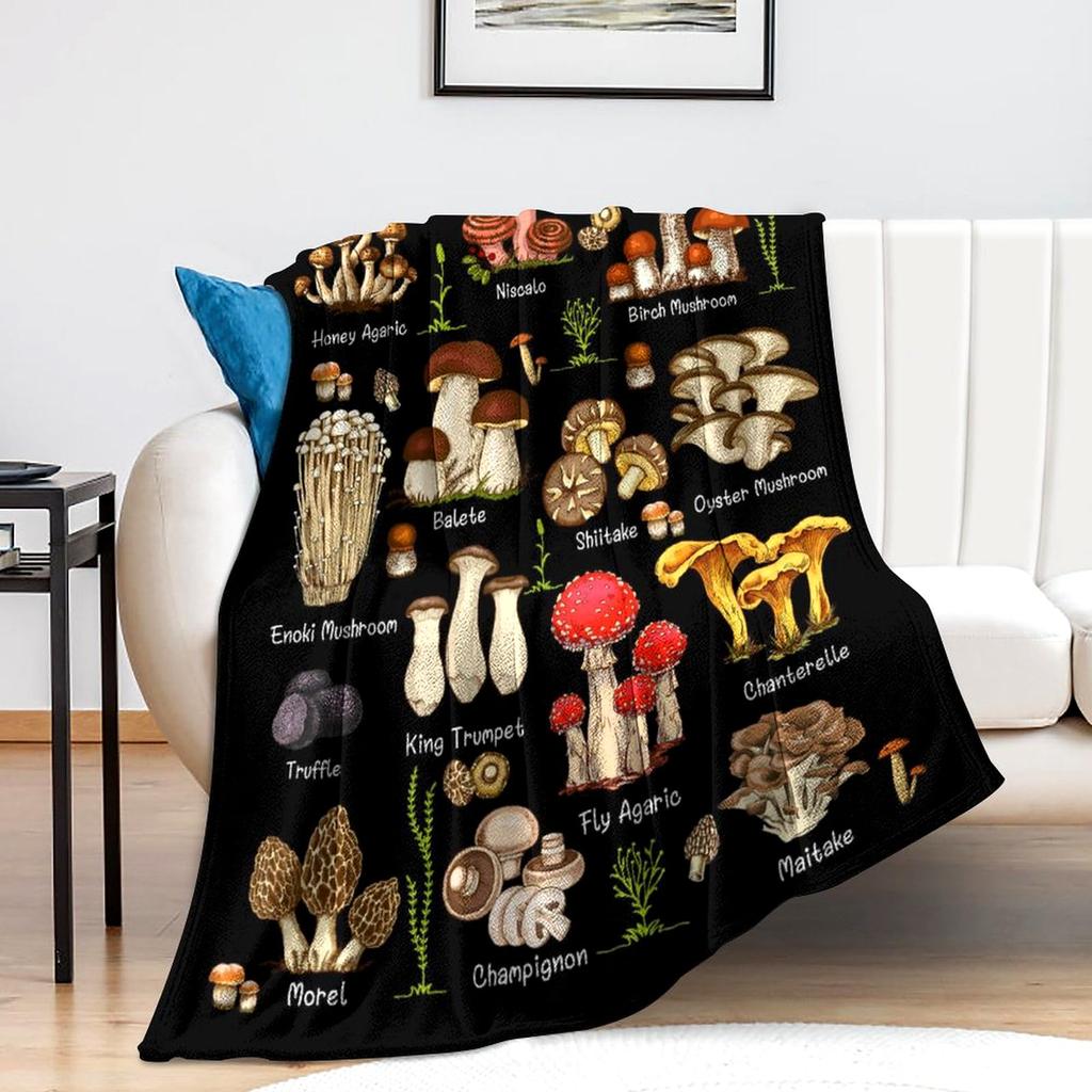 Mushroom Hippie Teppe Moth Gothic Witchy Flanell Teppe for All Season Sun Moon Fuzzy Soft Sofa Kontor Teppe