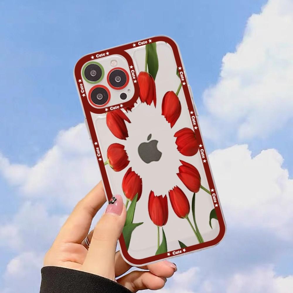 Red Poppies Tulip Rose Phone Case For iPhone 15 11 12 13 14 Mini Pro Max XR X XS TPU Clear Case