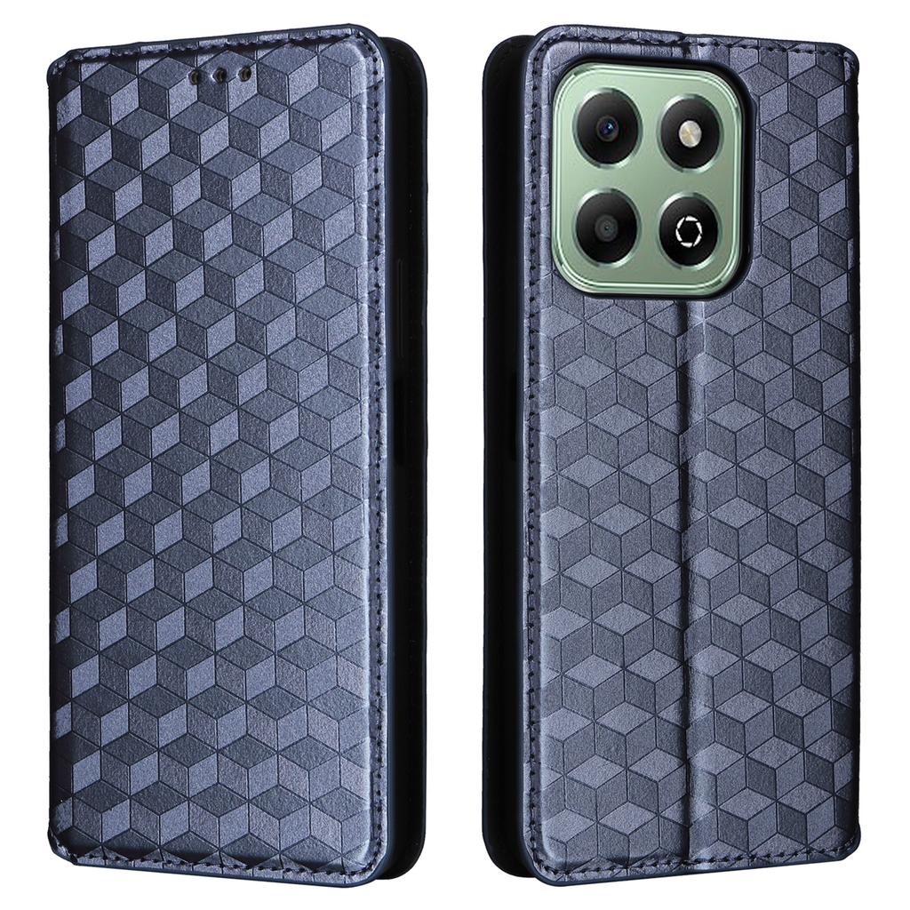 For Honor X6b 4G Anti-Scratch PU Leather Case Rhombus Imprinted Wallet Stand Phone Cover