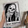 Vintage Skull Sign - "Stay Positive" 8x12 Inch Humorous Metal Decor for Alternative Spaces