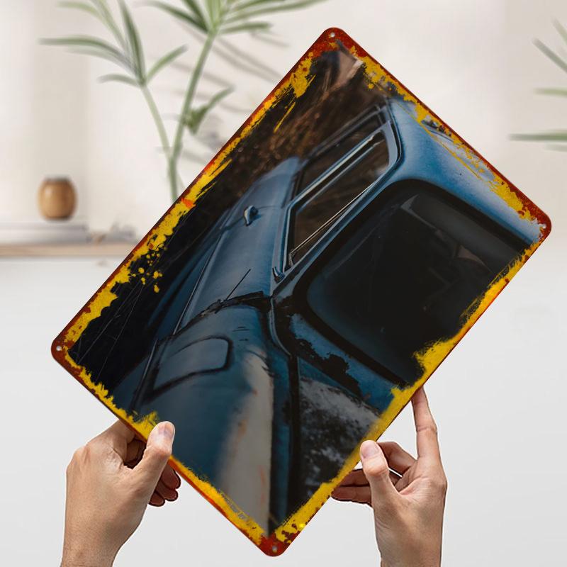 Affiche Métal Bleu Vintage Voiture Personnalisée Art Mural Panneaux Métal Vintage Plaque Étain Rétro pour Décoration de Chambre Décor de Bureau Gaming