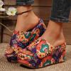 Grote Maten 35-43 Platform Sandalen Dames Etnische Print Slides Dikke Zool Sleehak Slippers Antislip Hoge Hakken voor Dames