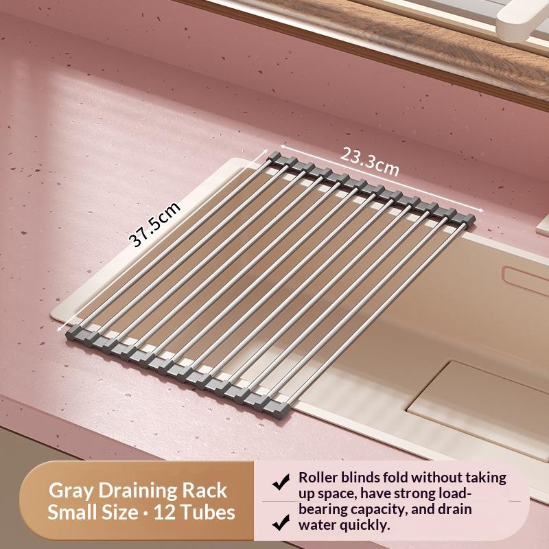 Multifunctional Kitchen Sink Drain Rack Dishwashing Basin Stainless Steel Drain Curtain Storage Rack