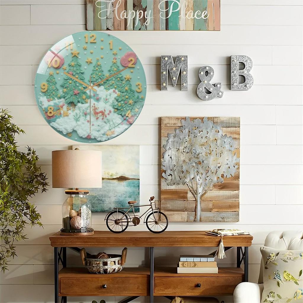 Clear Round Glass Wall Clock 30cm Diameter Custom Text Silent Quartz Movement