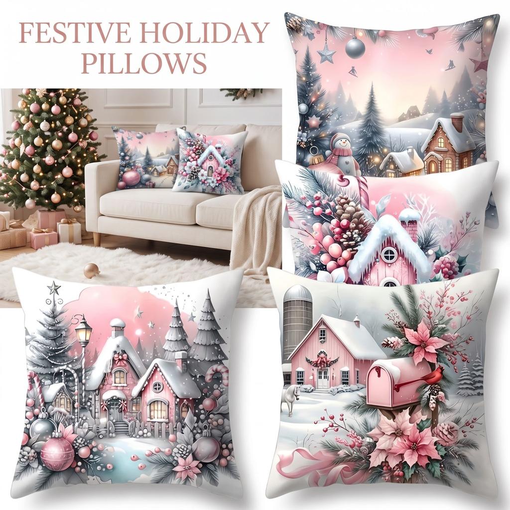 4 Pack Christmas Throw Covers, Decorative Cushion Cases for Home and Sofa Decoration