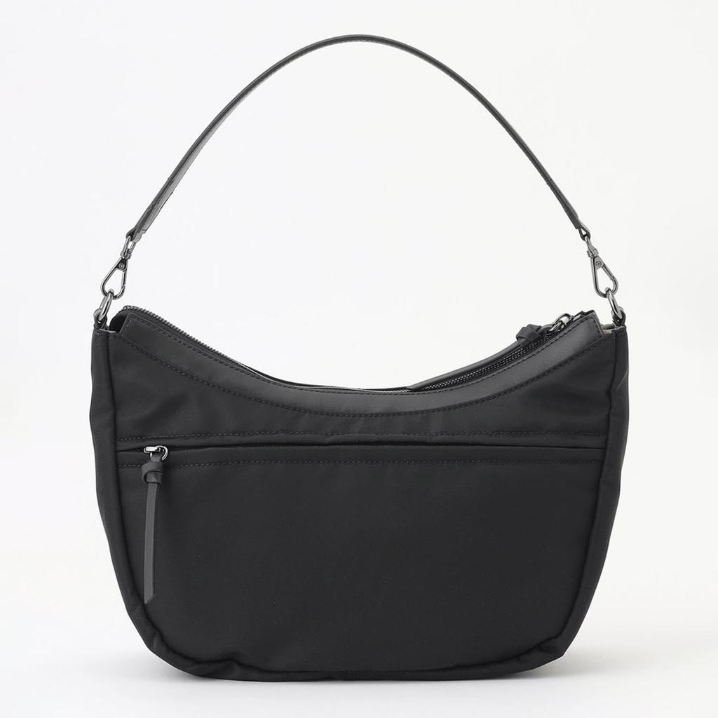 Isaac Twill Nylon Curved Shoulder Bag, Size S, 2004701, Black (10)