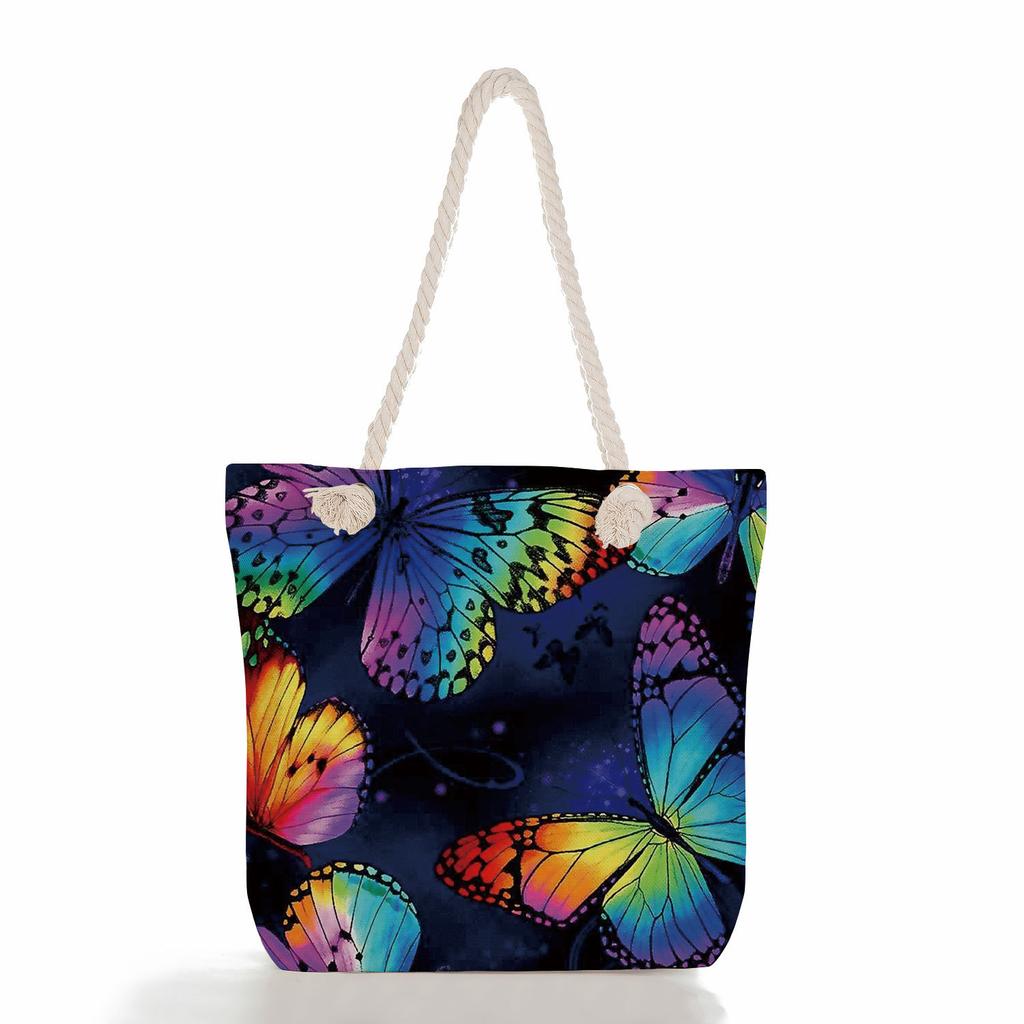 Multifunctional Butterfly Printed Thick Rope Shoulder Beach Bag Casual large capacity handbag 7614