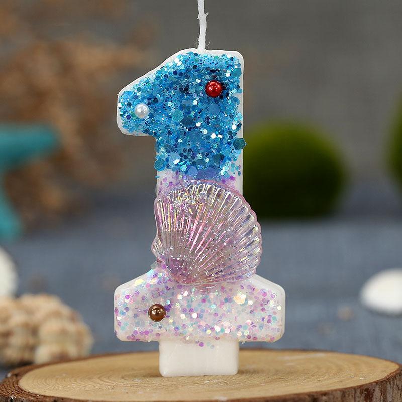 Blue Birthday Number Candle Pearled Cake Funny Decoration Party Supplies Memories Candle Sparkles Beautiful Child Lamps Candles