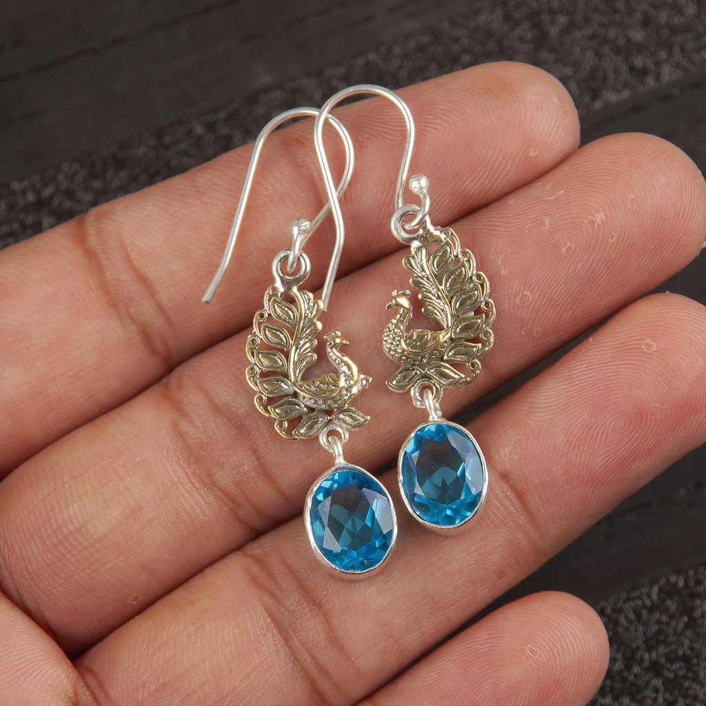 Swiss Blue Topaz 925 Sterling Silver Jewelry, Handmade Gorgeous Silver Earrings, Topaz Gemstone Earrings Jewelry For Love
