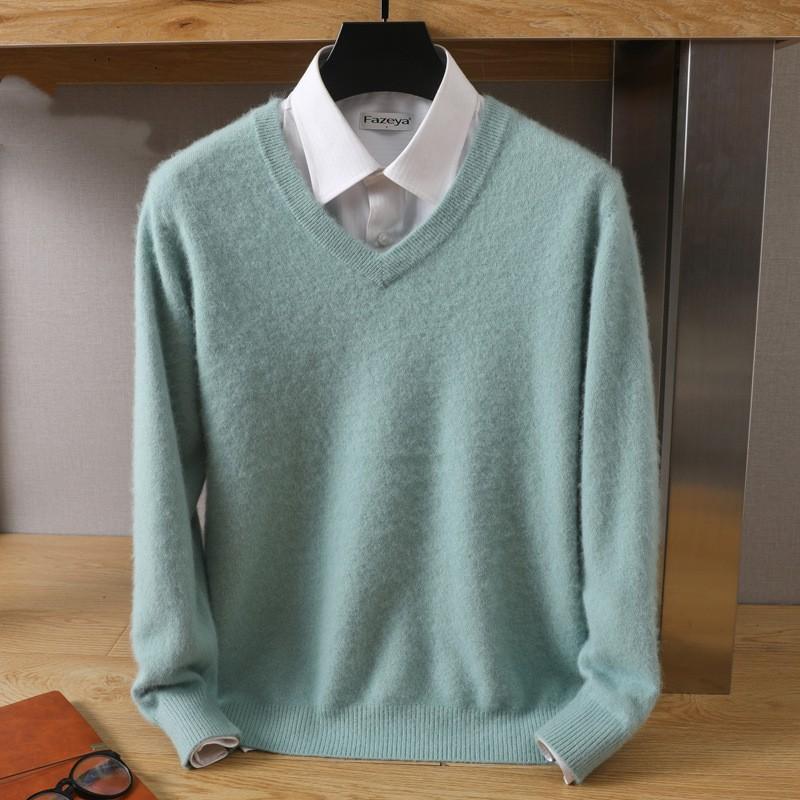 Men's Autumn and Winter V-neck Loose Solid Color Sweater Youth Bottoming Casual Knit Sweater