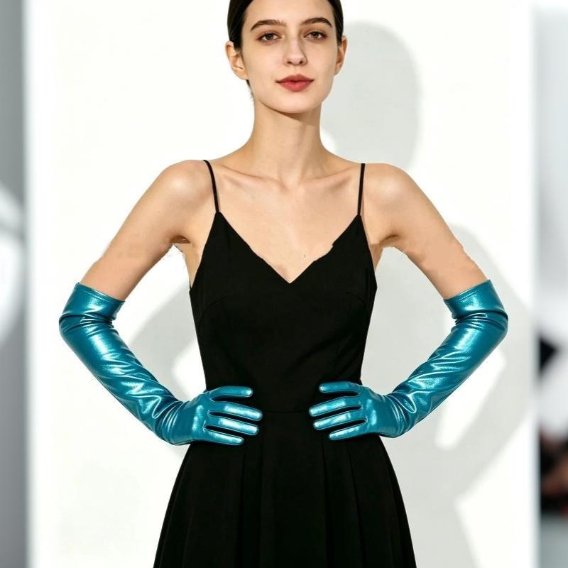 Sexy Lackleder Damen Eng Lange Handschuhe Punk Rock Hiphop Jazz Disco Pole Dance Metallische Fäustlinge Halloween Cosplay