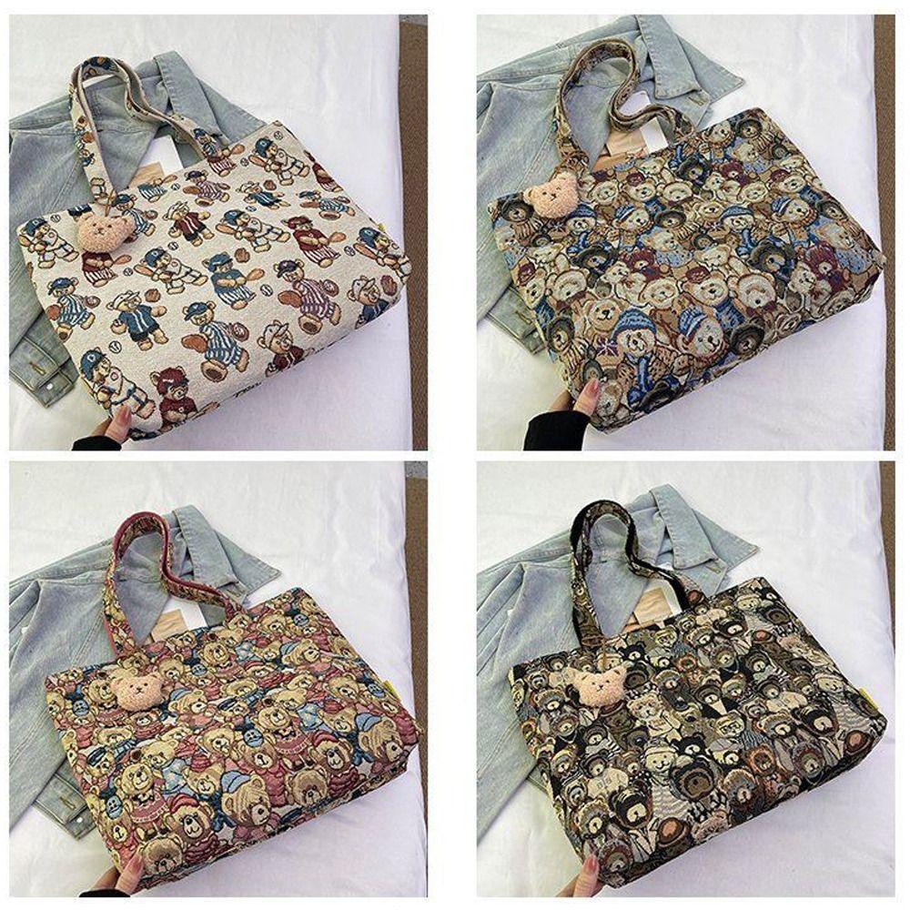 New Portable Handbag Cartoon Bear Pattern Large Capacity Shoulder Bag Casual Tote Bag Handbag Student Shoulder Bag
