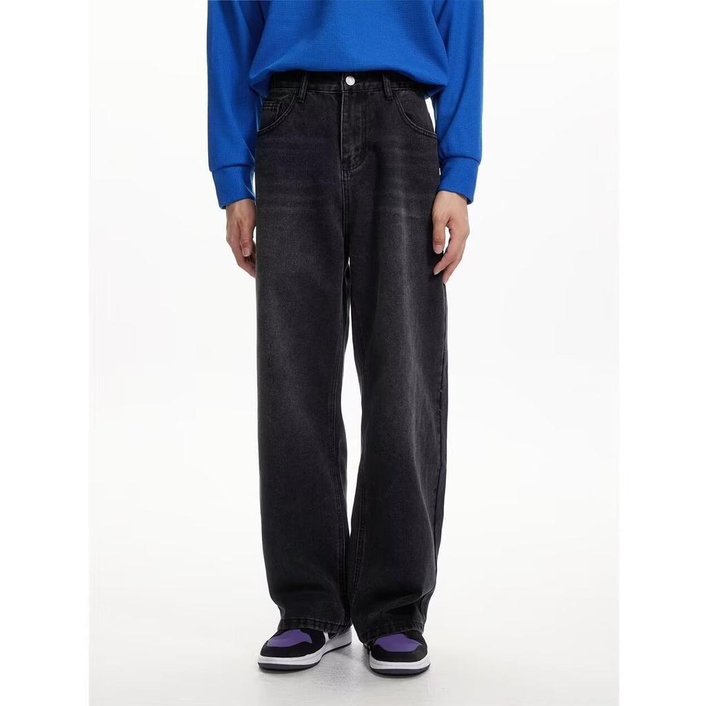 American retro jeans men's straight loose wide legs washed old high street pants trendy versatile casual trousers