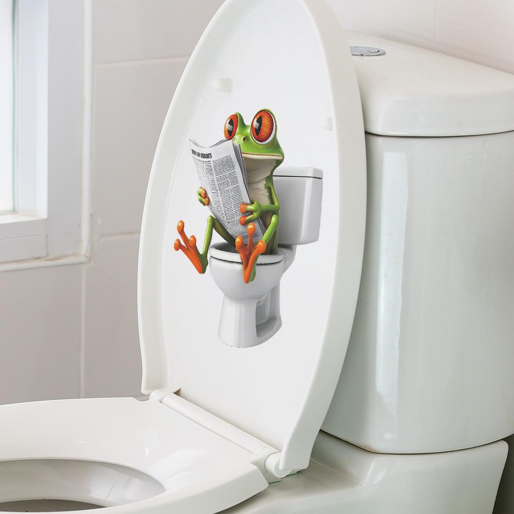 Cartoon Cute Frog Reading Newspaper Toilet Bathroom Bathroom Decorative Stickers