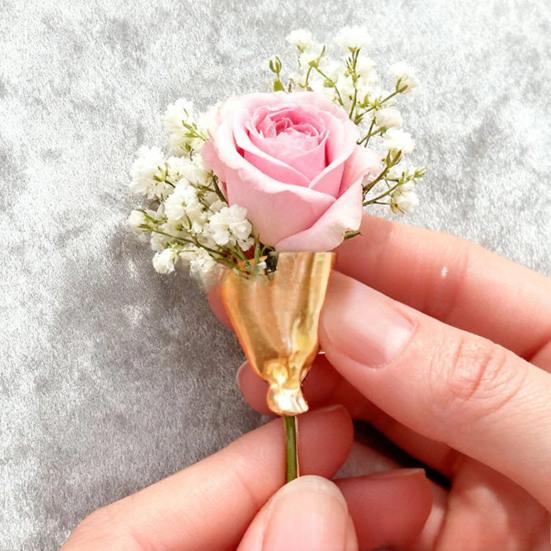 2Pcs Artful Flower Vase Brooch Real/Dried Flower Holder Wearable Floral Lapel Pin Minimalist Art Brooch