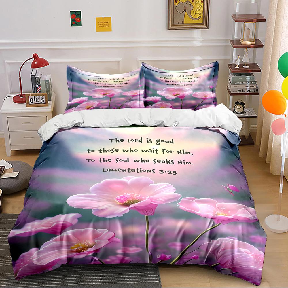 Floral Bedding Set with Lamentations 3:25 Bedding set (1 duvet cover, 2 pillowcases, duvet not included)