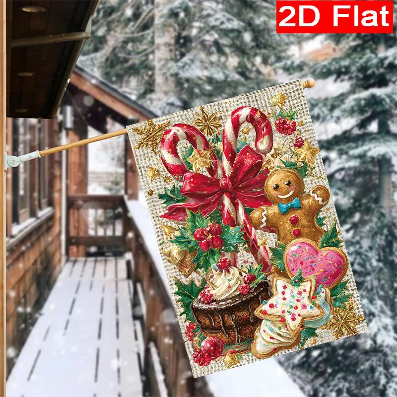 2D Flat - 2D Flat - 2D Flat Christmas Gingerbread Man Cane Candy Cake Garden Flag 4 (1) Outdoor Garden Flag Double-Sided Home Decoration Courtyard De