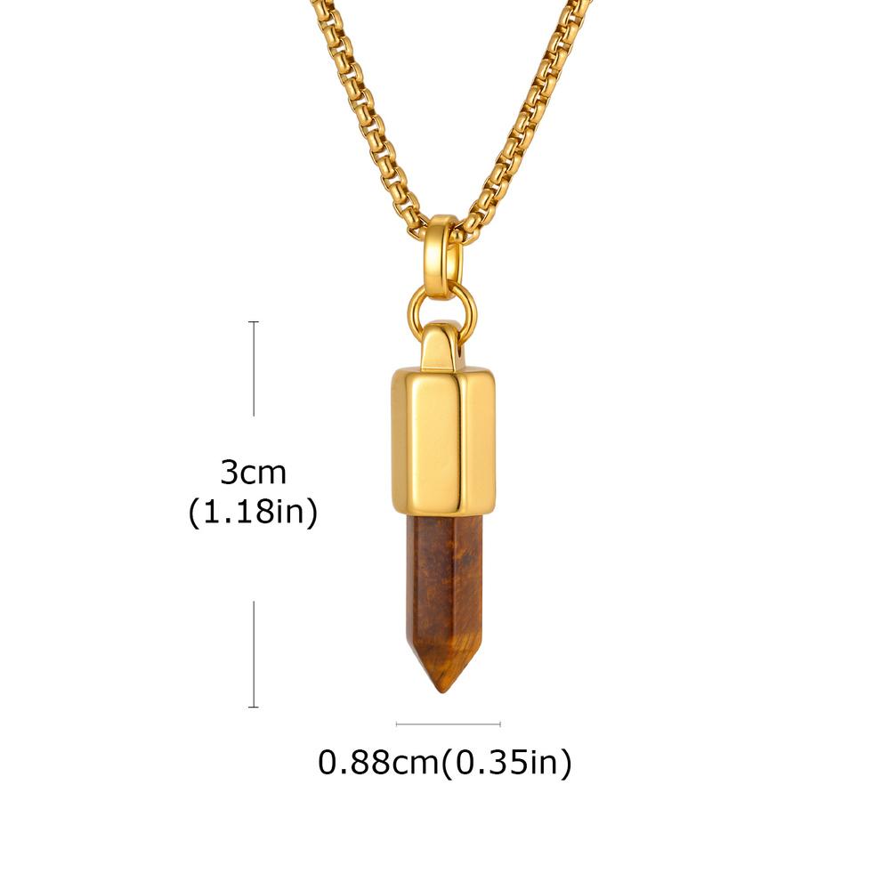 Vnox Tiger Eye Black Agate Bullet Pendant Necklace for Men, Gold Sliver Color Stainless Steel Box Chain Necklaces Jewelry Gifts