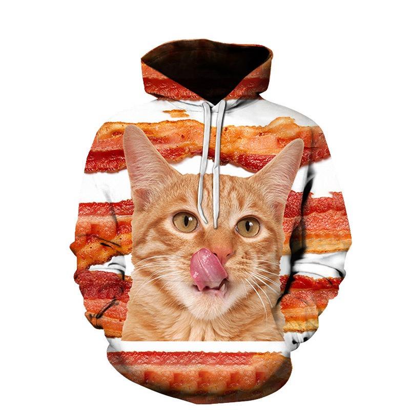 Autumn 3D Cute Cat Printed Hoodies Fashionable Casual Sports Long Sleeved Men's Hooded Sweatshirts