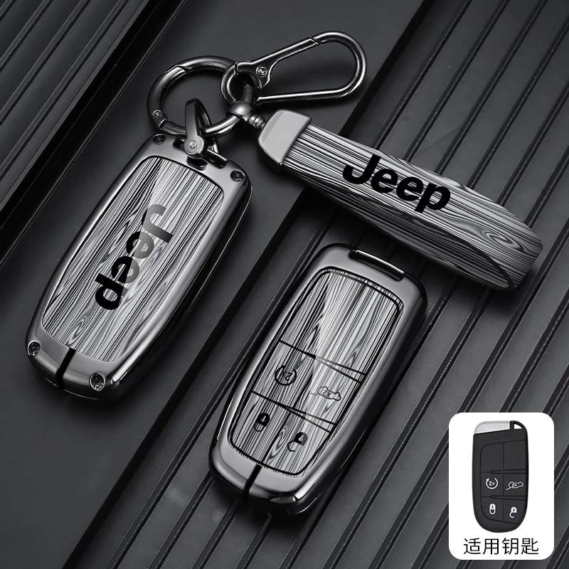 For Jeep Zinc Alloy Wood Grain Car Key Case For Jeep Grand Cherokee WK2 KL Wrangler JK Renegade Commander Compass 2018 2022 A