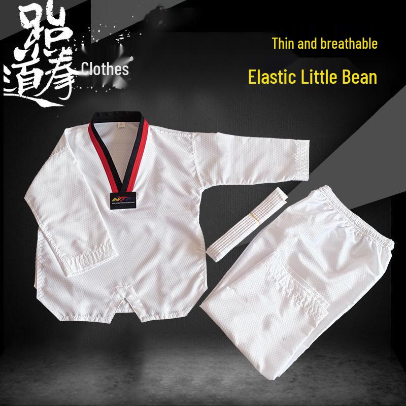 Children's Taekwondo Dobok: Breathable, White, Long-Sleeved Set for Martial Arts Training and Competition - Suitable for Spring and Autumn.