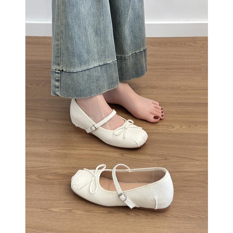 Silver Inner Height Increase 5cm Shallow Mouth Single Shoes Women's Bow Mary Jane Shoes French Ballet Shoes