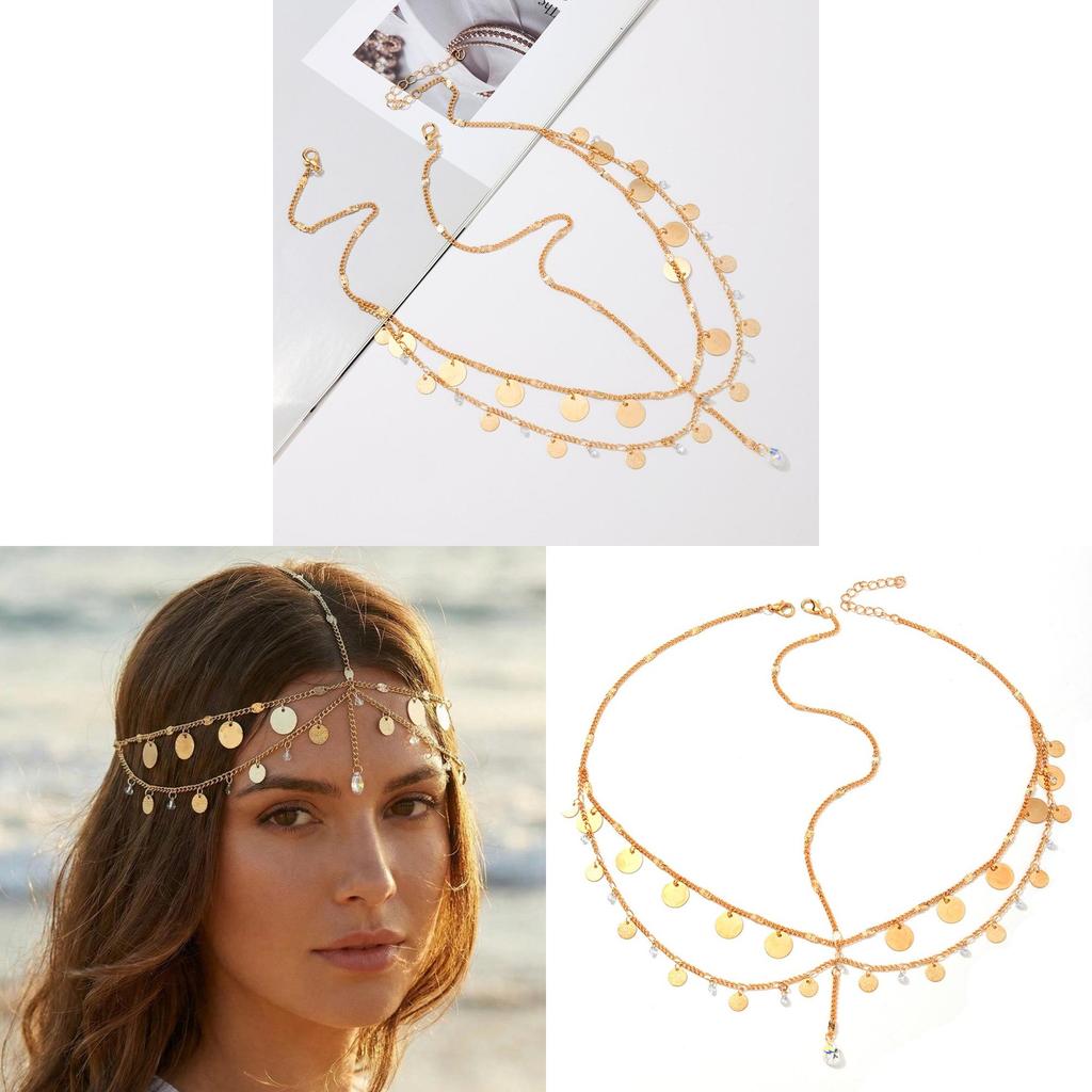 Gold Water Diamond Crystal Tassel Headpiece For Vacation And Party Look