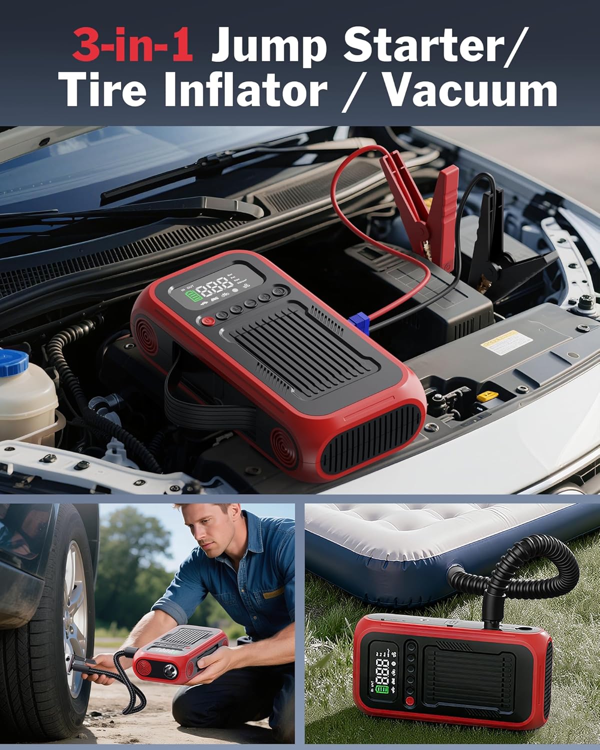 

Portable Tire Inflator 150 PSI Air Pump, 12V Car Jump Starter, Digital Air Compressor for Car, Motorcycle, Bicycle, Balls United States