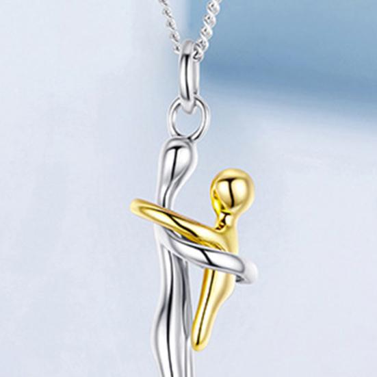 Pendentif Câlin Familial Longueur Dorée Design Émotionnel Collier Bicolore Argenté Chaîne Réglable Collier Mère Enfant