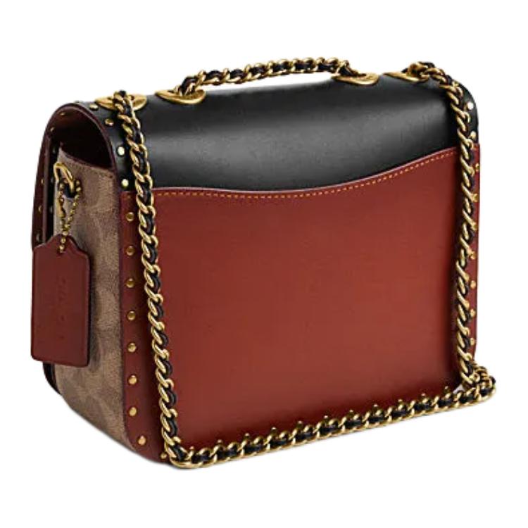 Coach Madison 19 Logo Turnlock Closure Leather And Synthetic Leather Shoulder Crossbody Bag Small Women Bags Brown Yellow Red CW414-B4WG4