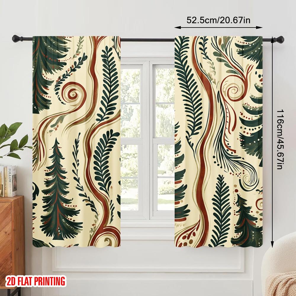 2pcs,2D Plane Printing Minimalist Curtains Folk Trees Nature (3) Durable 100% Polyester Fabric (without Rod) Decorations Inside