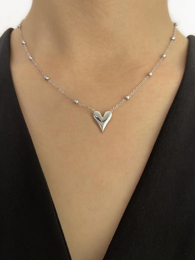 Peri'sbox Dainty Gold Pvd Plated Bead Chain Love Heart Pendant Necklace Women's Waterproof Stainless Steel Jewelry Non Fade