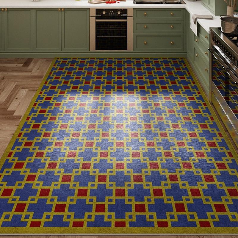 Carpet for Kitchen Household Non-slip Oil-proof Floor Mat Medieval Style Green Large Area Rug Waterproof Pvc Leather Foot Mats