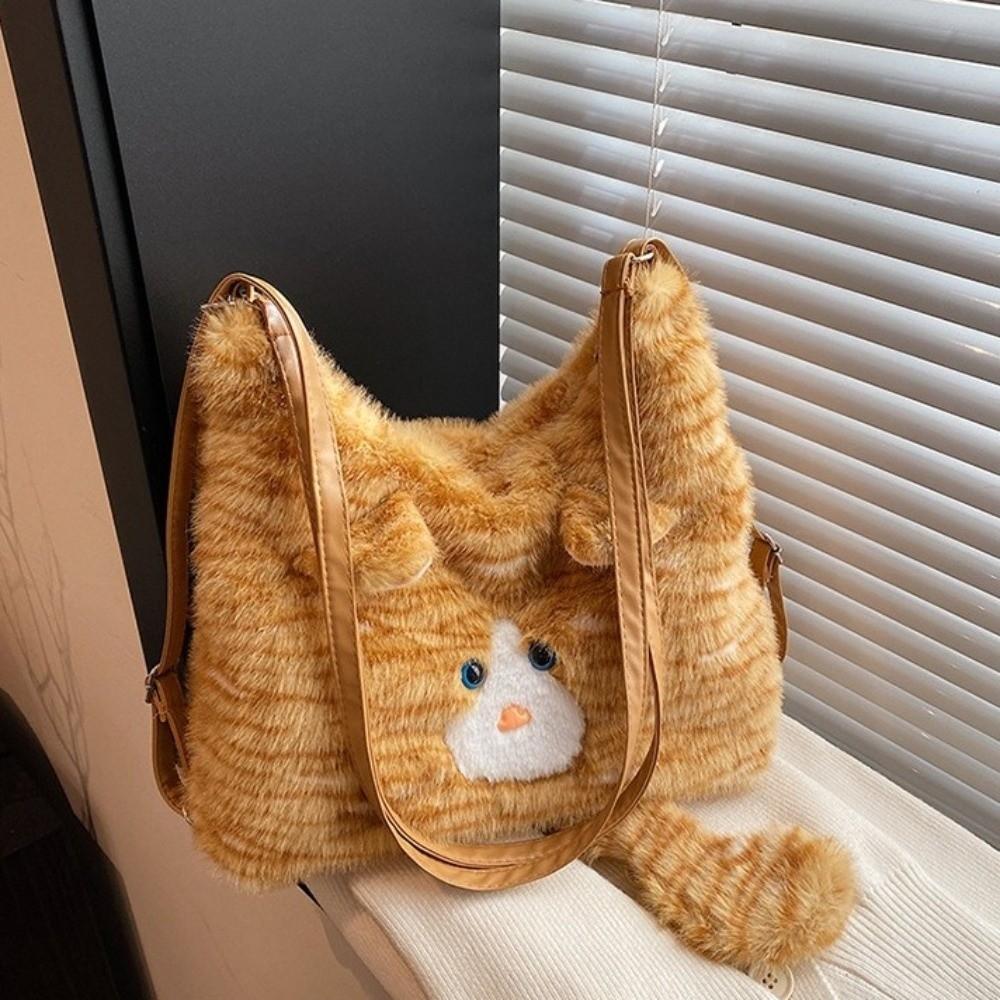 Large Capacity Furry School Bag Zipper Cartoon Daypack Cat Plush Backpack  JK Uniform Accessories