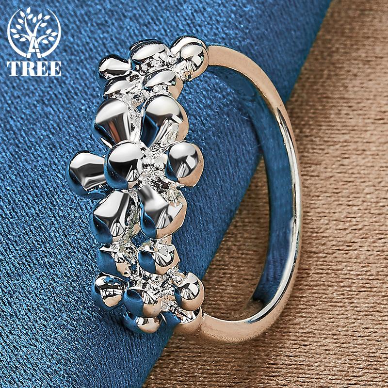925 Sterling Silver Three Flowers Ring Jewelry