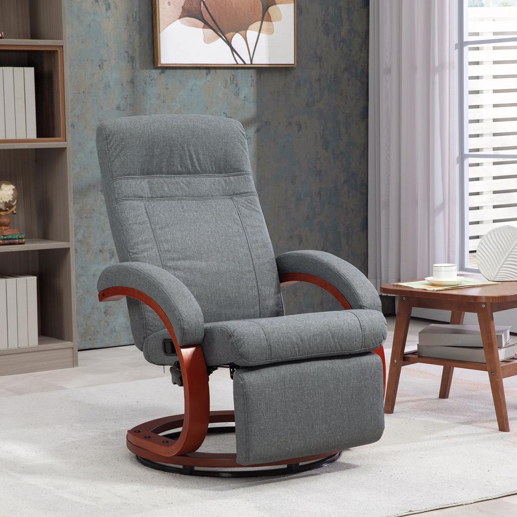 135 Degrees Manual Reclining Swivel Chair, with Footrest - Grey